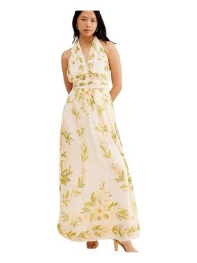 FARM RIO X ANTHROPOLOGIE V-Neck Floral Chiffon Maxi Dress, Size M.